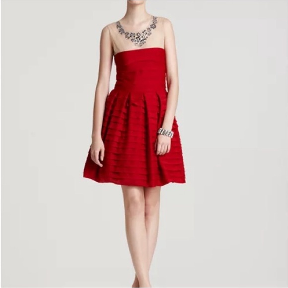NWT BCBG Max Azria Marina Gem Illusion Dress in Rio Red - Size Large - Picture 3 of 14